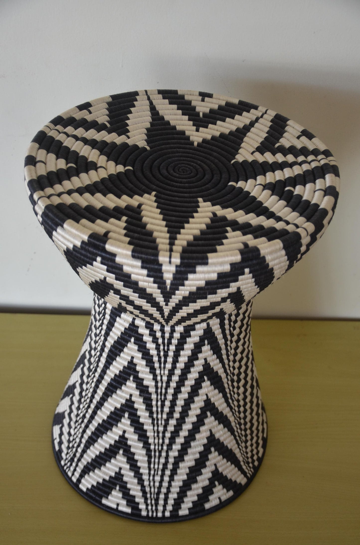 Rwandan Woven Pedestal – 19" Starburst Inyegamo Stand – African Geometric Art