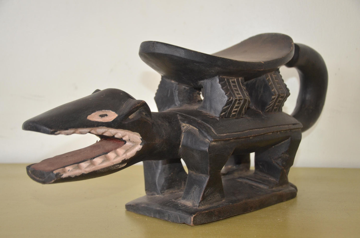 African Crocodile Lobi Power Stool – 22" Hand-Carved Wood – Ritual Animal Statue