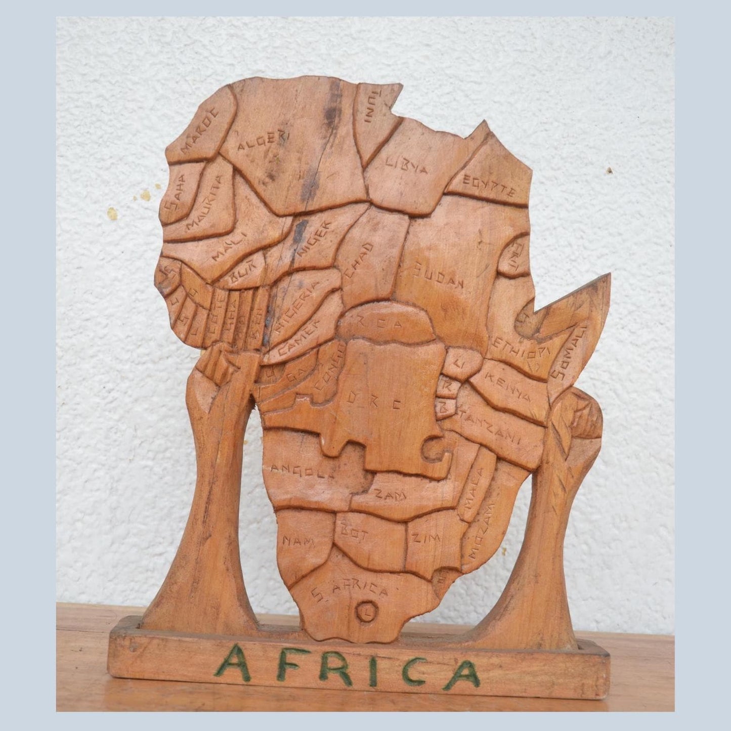 African Continent Map – 16" Hand-Carved Wood – Minimalist Tribal Wall Art