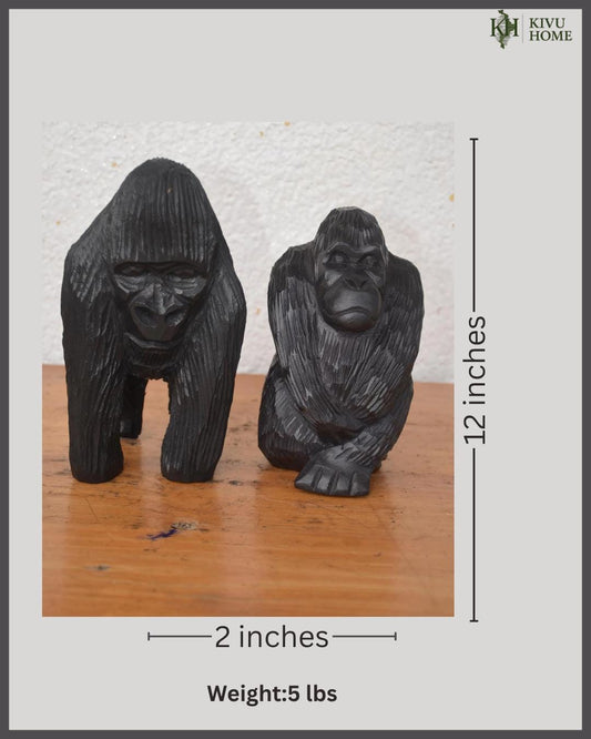 Rwandan Gorilla Pair – 9" Hand-Carved Wood Statue – Volcanoes National Art
