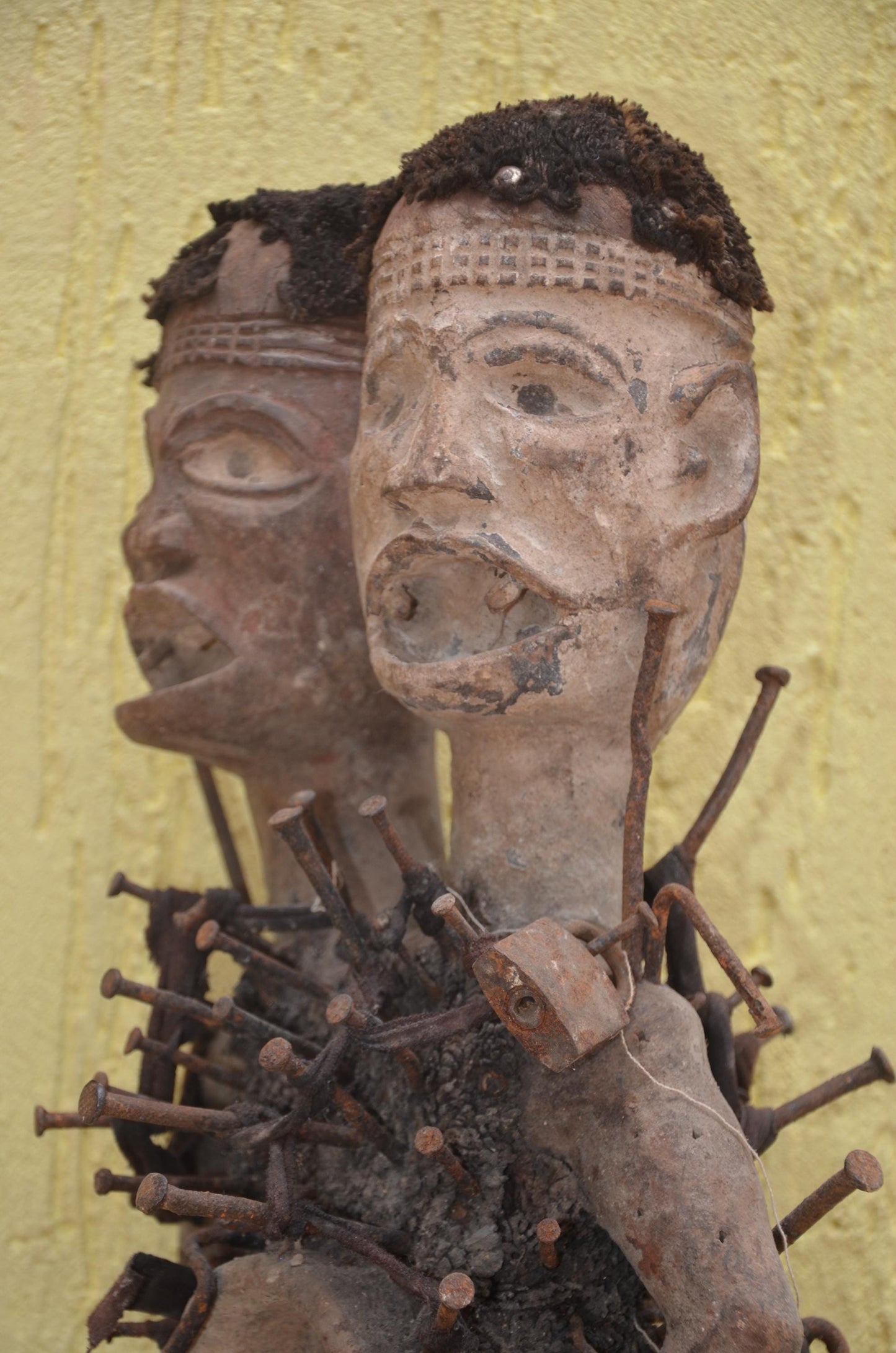 Nkisi Nkondi Power Figure – 22" Two-Headed Nail Fetish – Kongo Tribal Art
