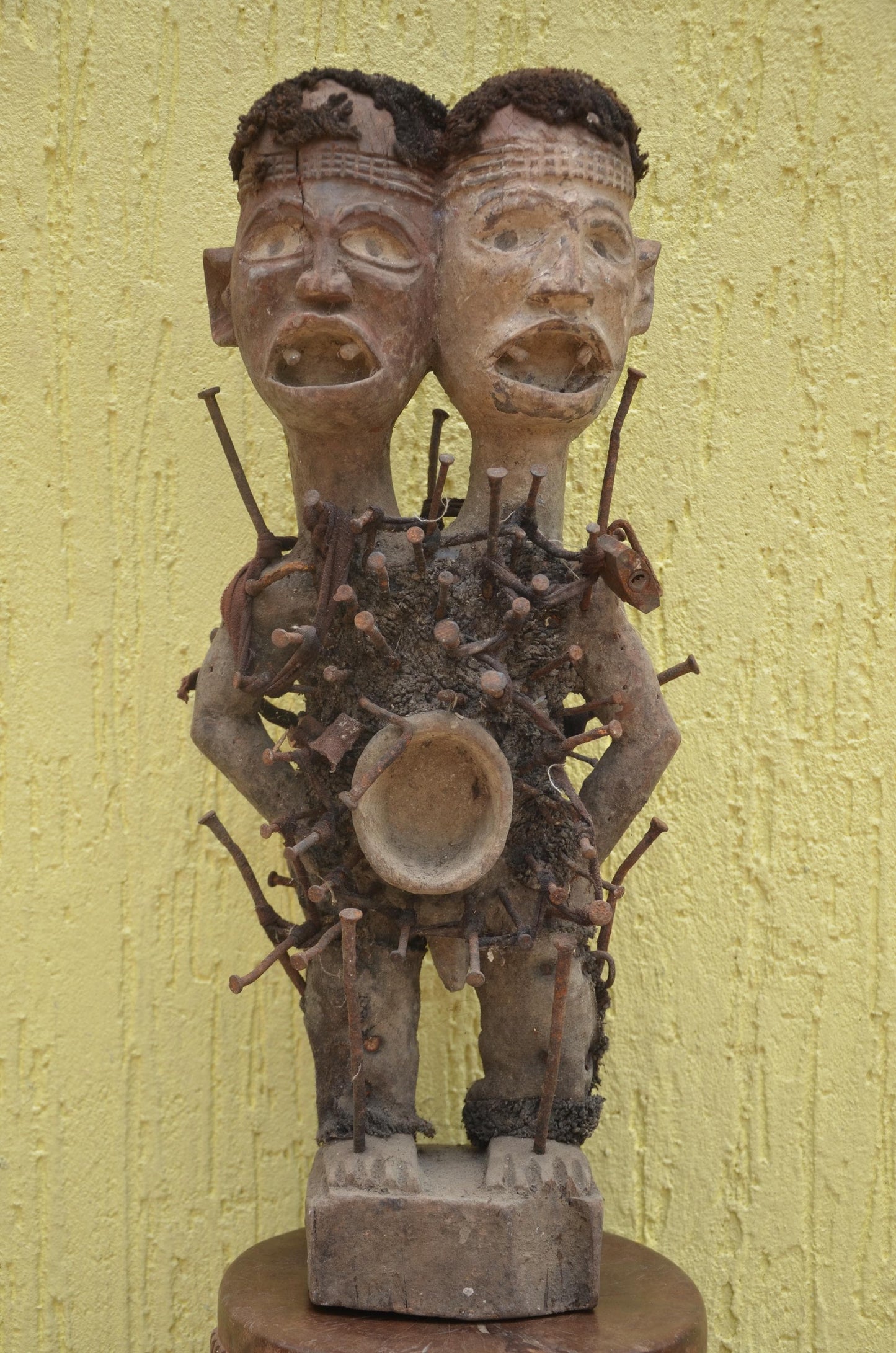 Nkisi Nkondi Power Figure – 22" Two-Headed Nail Fetish – Kongo Tribal Art