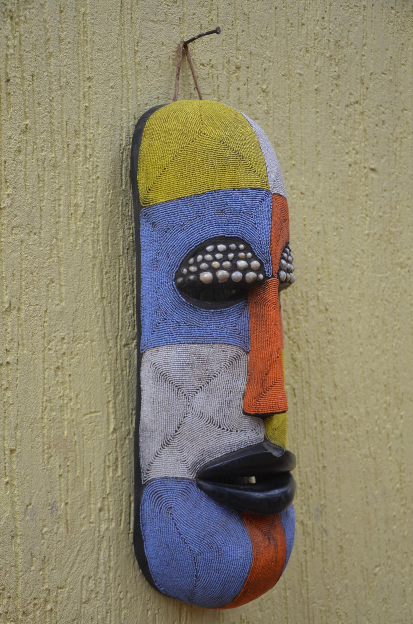 Bamileke Beaded Mask – 23" Handcrafted Cameroon Art – Tribal Wall Sculpture