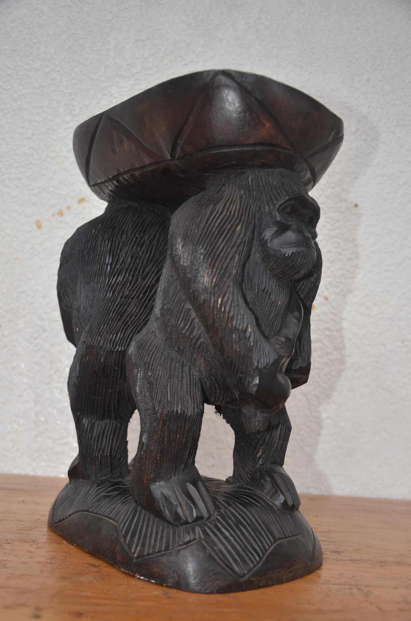 Hand-Carved Gorilla Stool – 15" Rwandan Wood Art – African Wildlife Decor