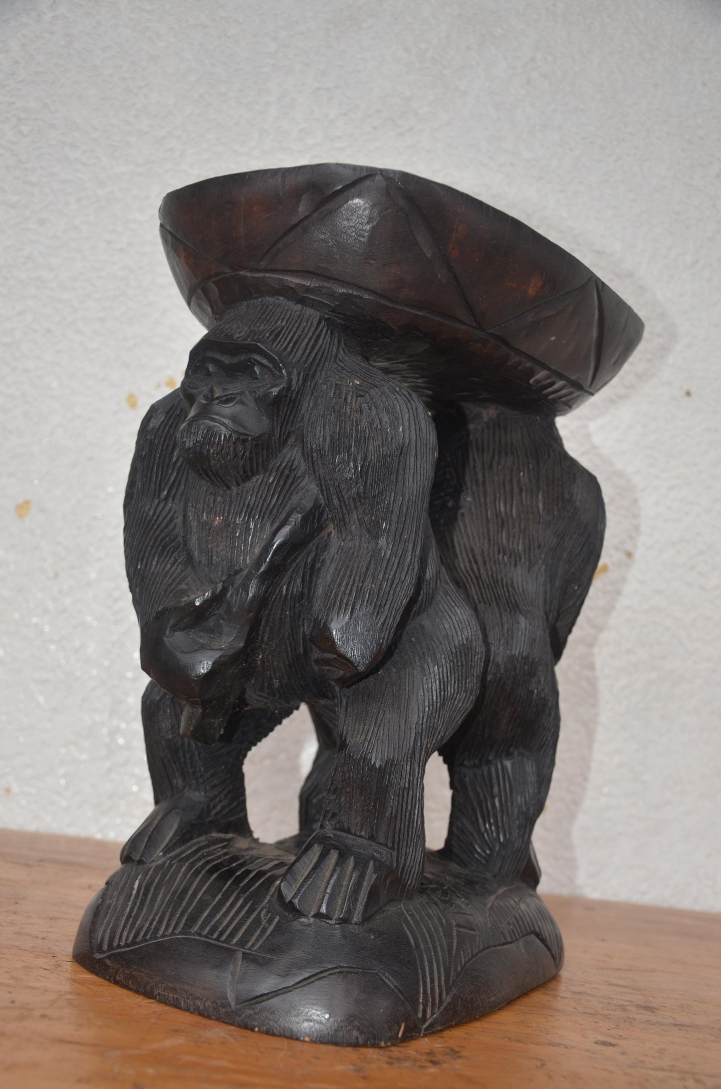 Hand-Carved Gorilla Stool – 15" Rwandan Wood Art – African Wildlife Decor