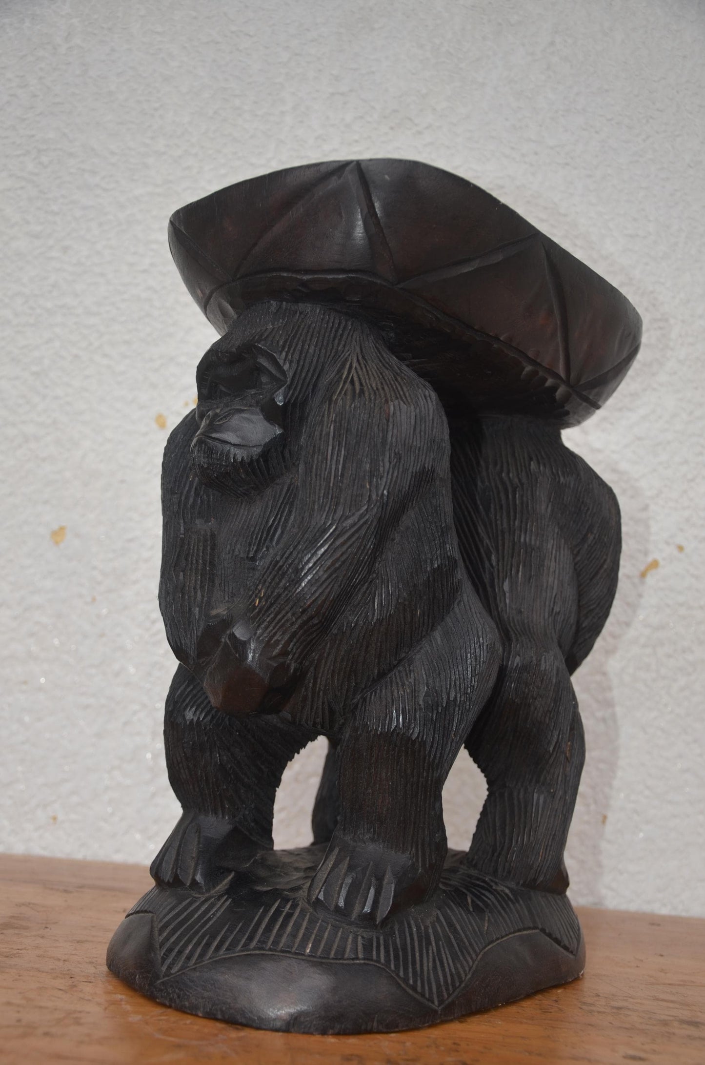 Hand-Carved Gorilla Stool – 15" Rwandan Wood Art – African Wildlife Decor