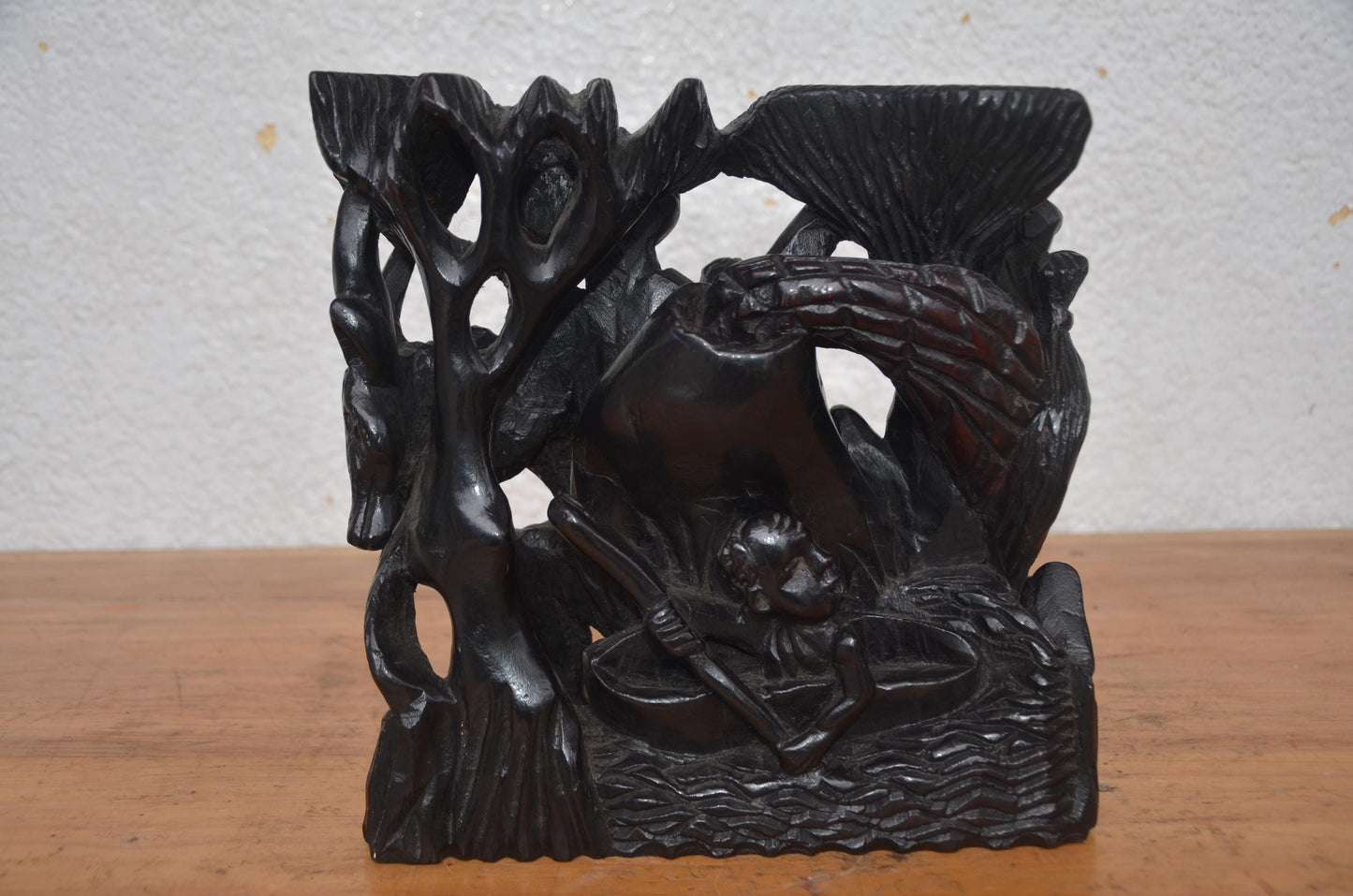 Nyiragongo Volcano Village – 10" Hand-Carved Wood – African Narrative Art