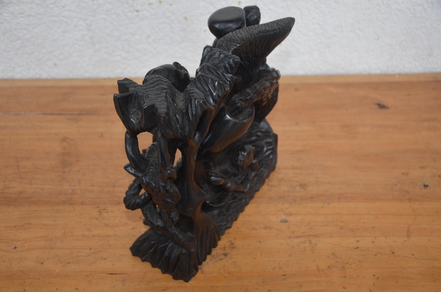 Nyiragongo Volcano Village – 10" Hand-Carved Wood – African Narrative Art