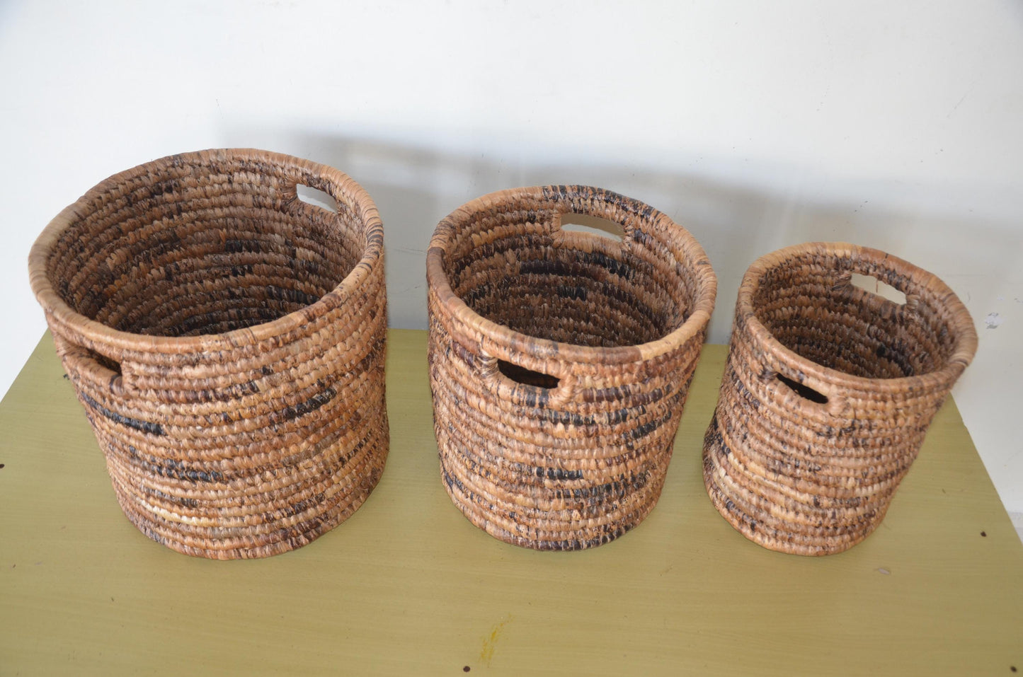 Round Woven Storage Basket | African Handwoven Boho Decor | Ethnic Home Accent