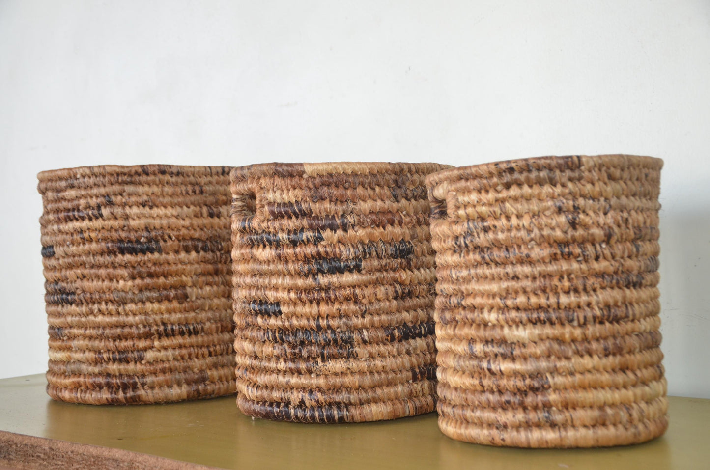 Round Woven Storage Basket | African Handwoven Boho Decor | Ethnic Home Accent