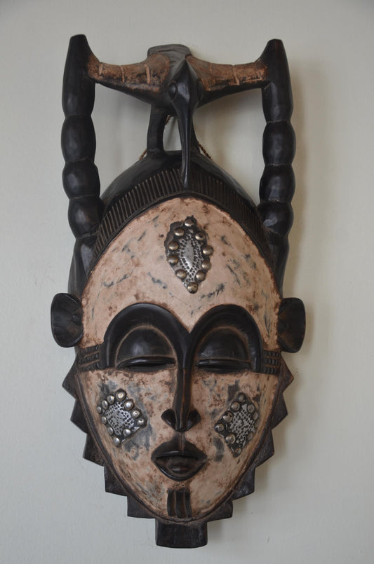 Igbo Maiden Spirit Helmet Mask | African Tribal Wall Decor | Hand Carved Wood Art