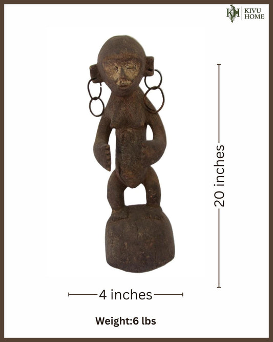 Lega Bwami Standing Female Figure – 20" Congo Wood – African Tribal Art