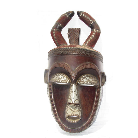 Antique Ngata Tribal Casque Mask – 19" Wood & Metal Helmet – Rare Congolese Art