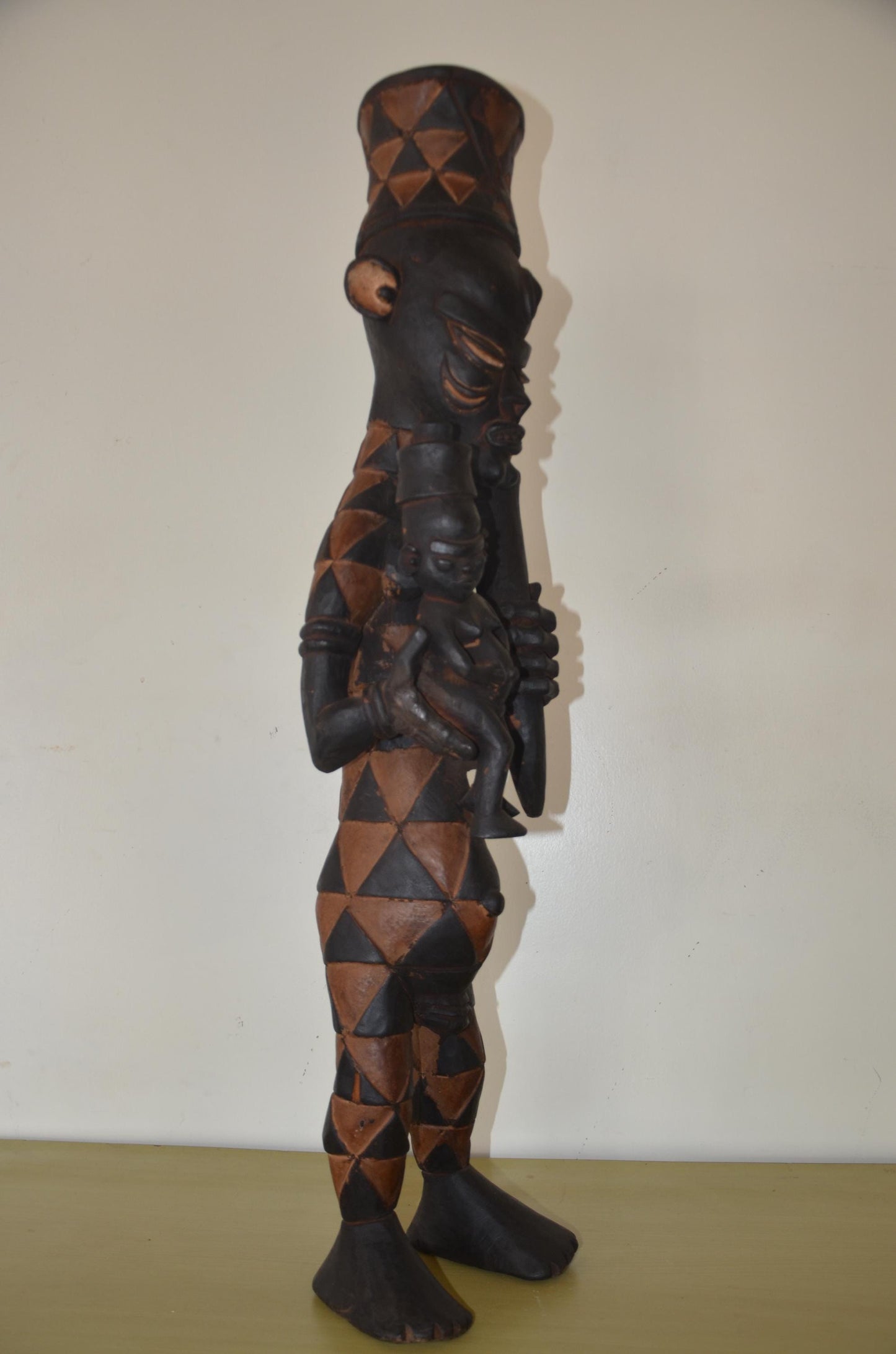 Large 39" Benelulua Maternity Figure – Hand-Carved Congo Wood – African Art