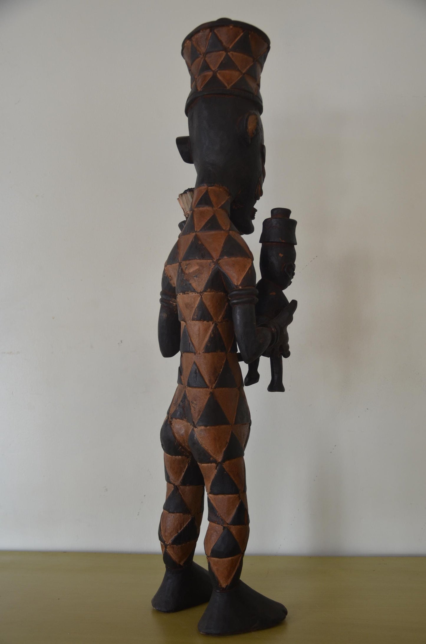 Large 39" Benelulua Maternity Figure – Hand-Carved Congo Wood – African Art