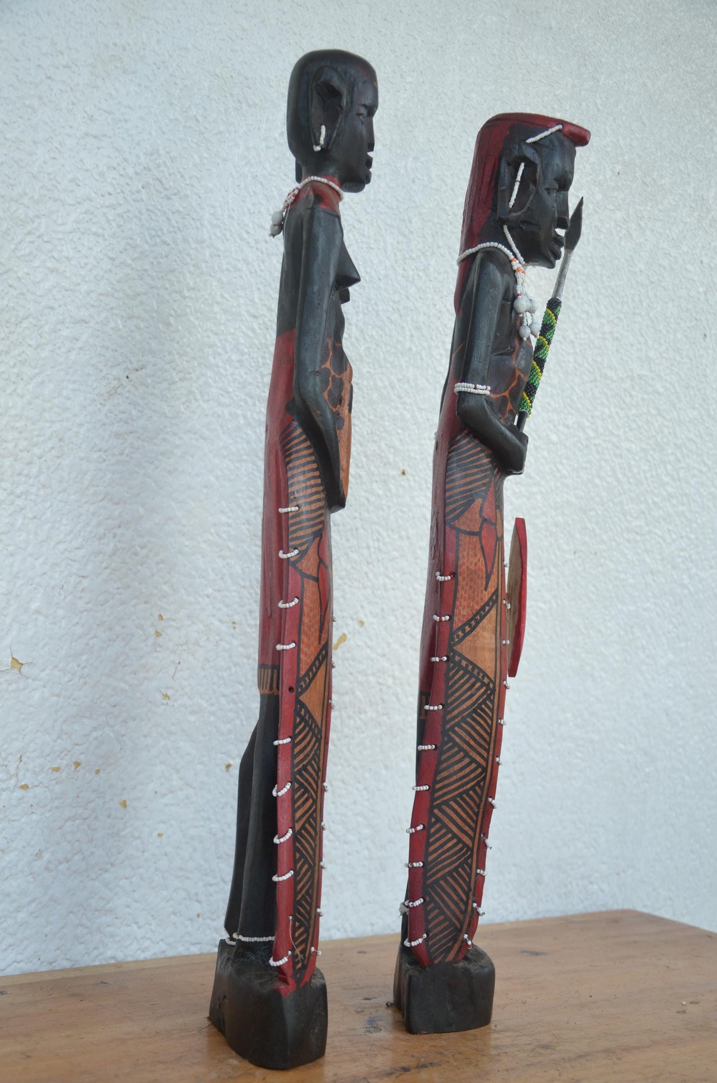 Maasai King & Queen Statues – 23" Hand-Carved Wood – African Leader Figures