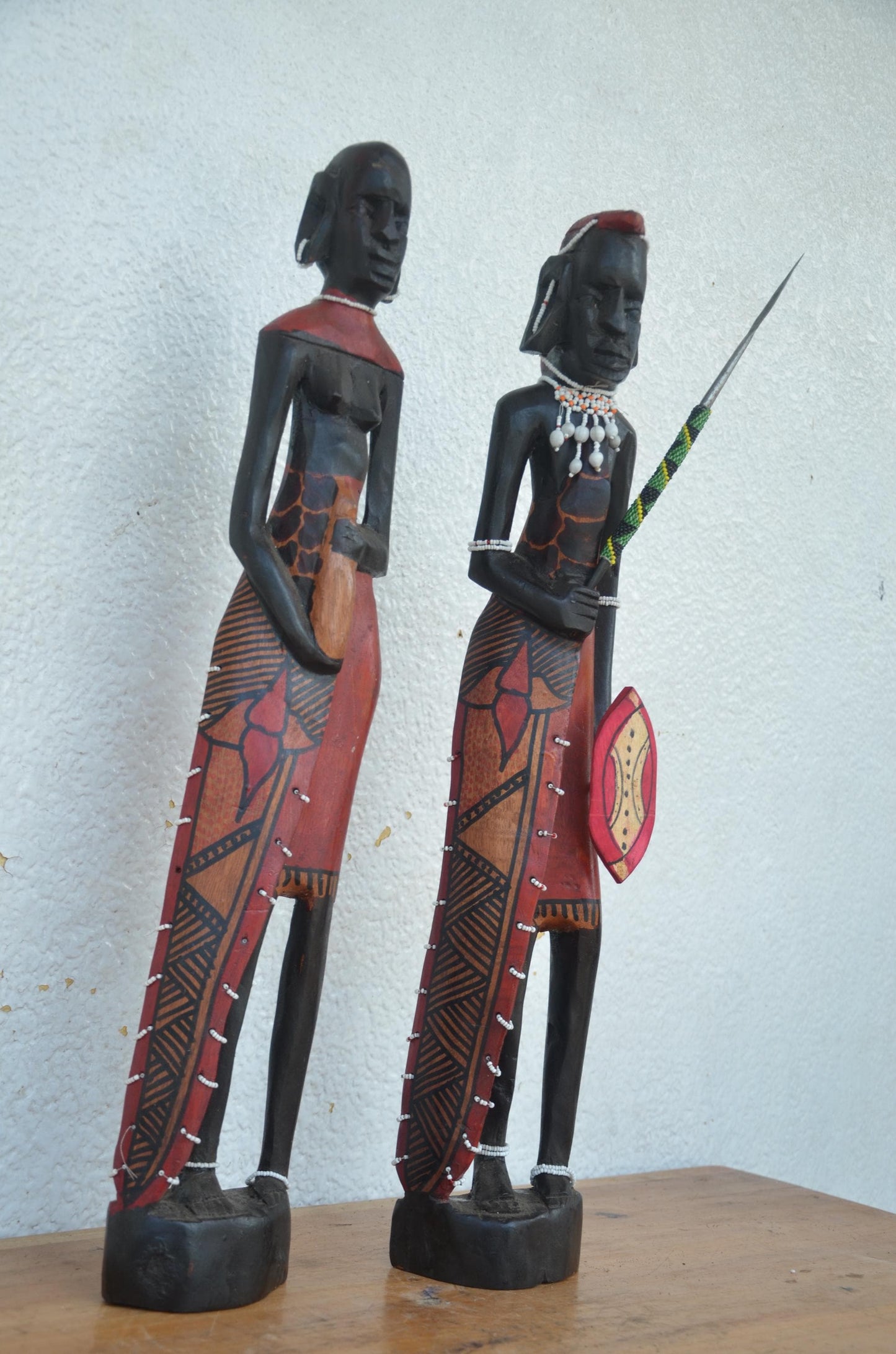 Maasai King & Queen Statues – 23" Hand-Carved Wood – African Leader Figures