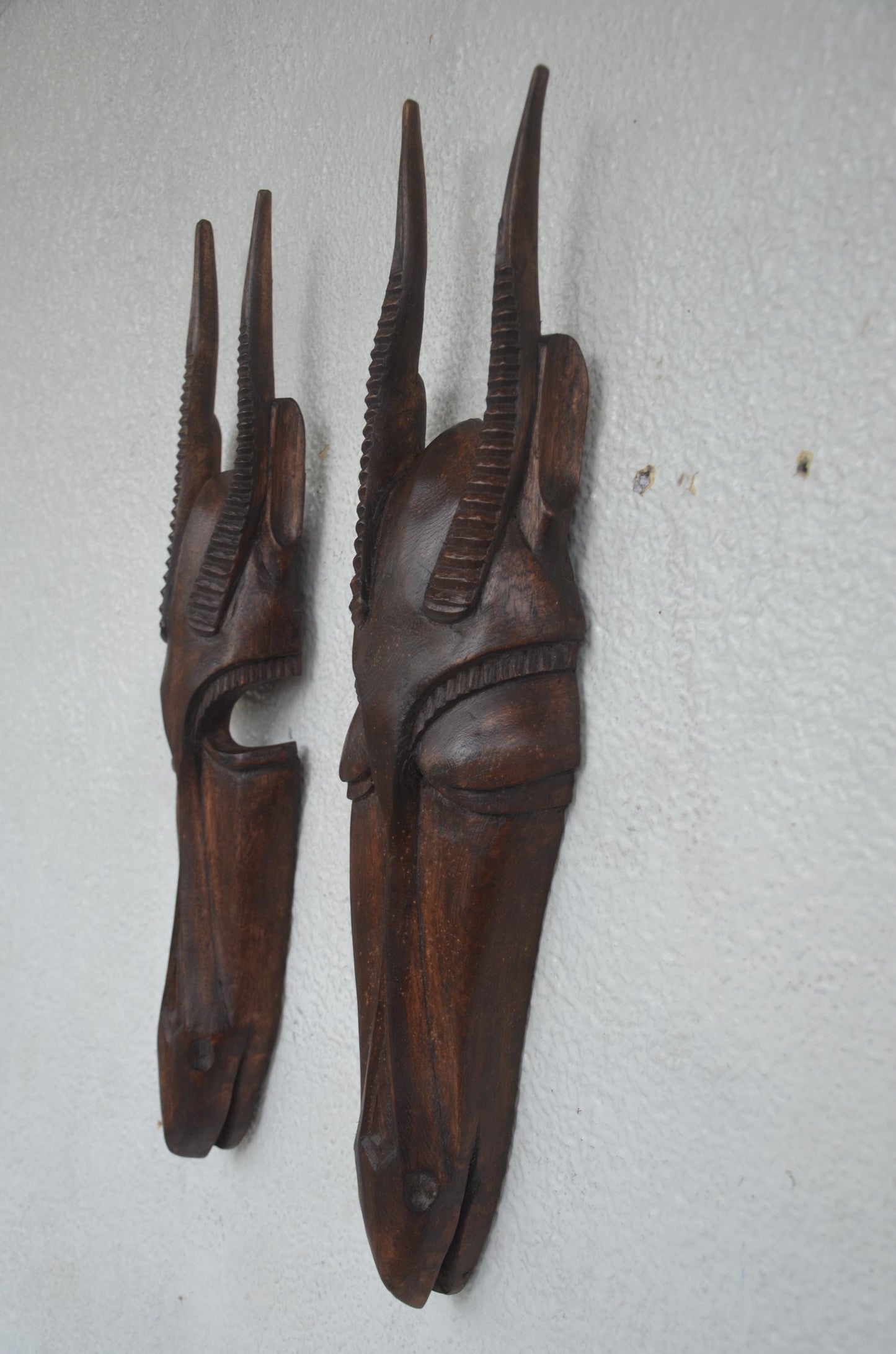 Antelope Couple Facemasks – 21" Hand-Carved Wood – African Tribal Wall Decor