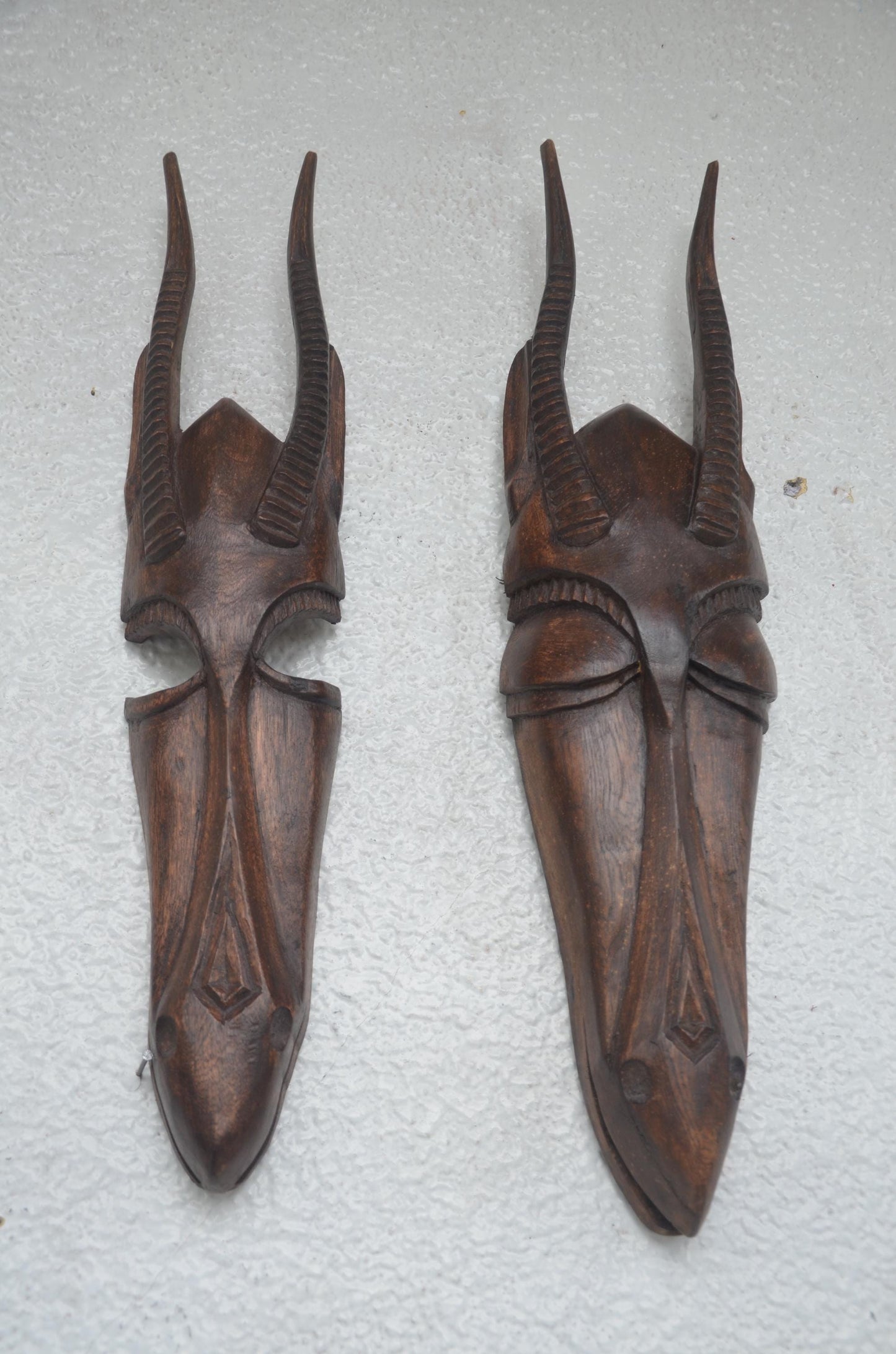 Antelope Couple Facemasks – 21" Hand-Carved Wood – African Tribal Wall Decor