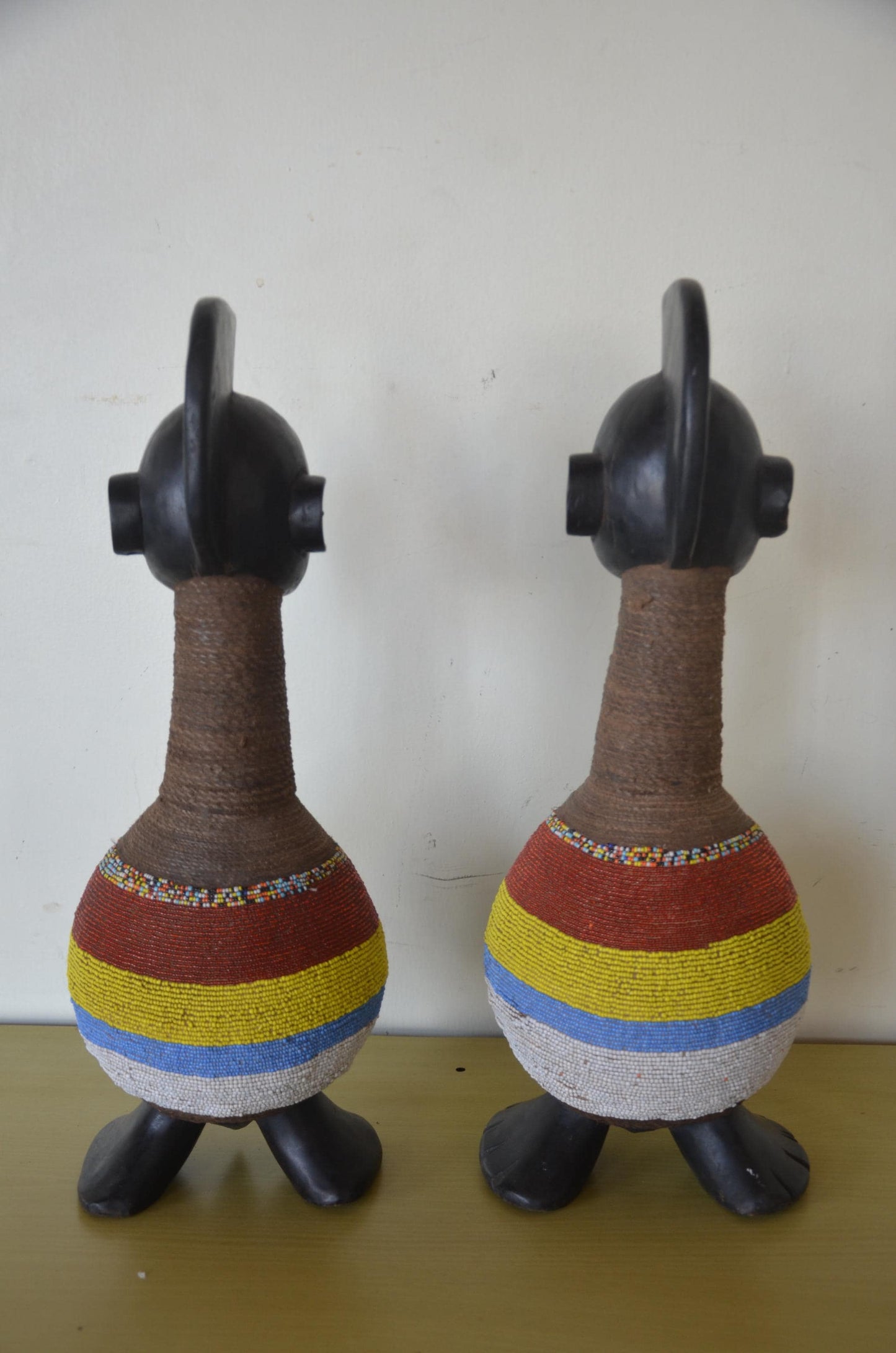 Namji Fertility Dolls Pair – 20" Beaded Wood – Cameroon Tribal Art Statues