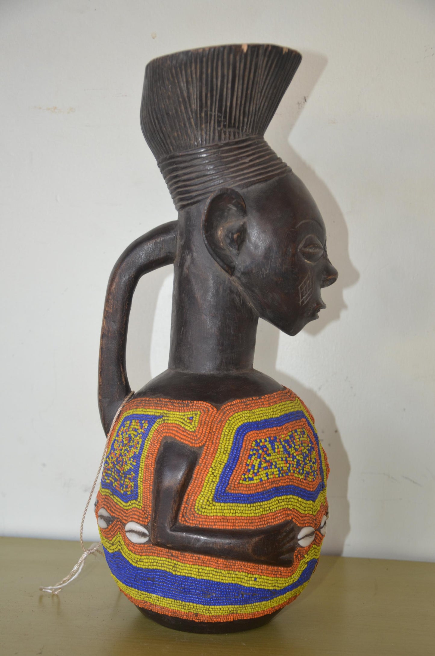 Namji Dowayo Fertility Doll – 18" Beaded Wood – Cameroon Tribal Art Statue