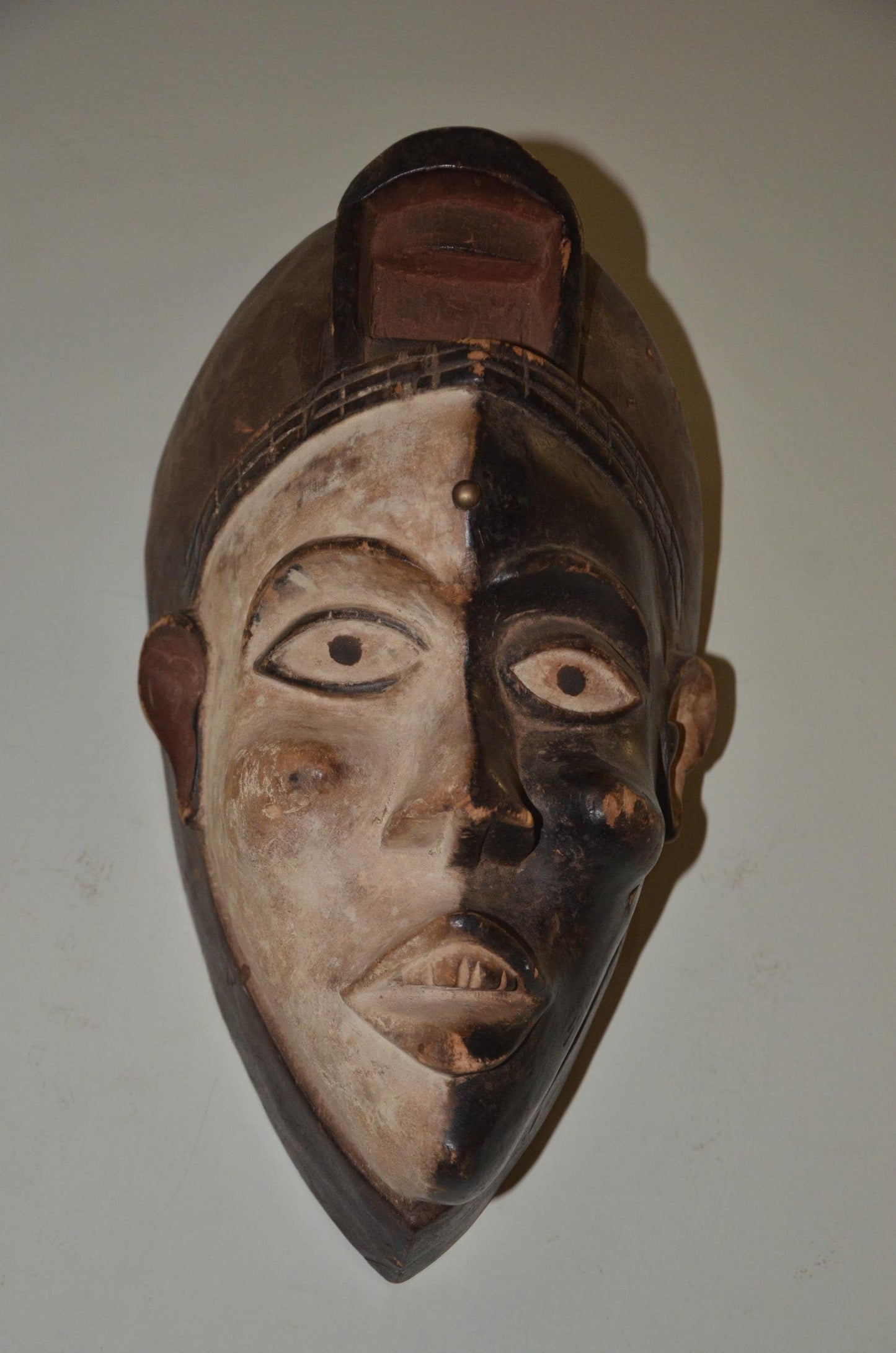 Chokwe Mwana Pwo Mask – 14" Deep-Profile Wood – Congo Female Ancestor Art