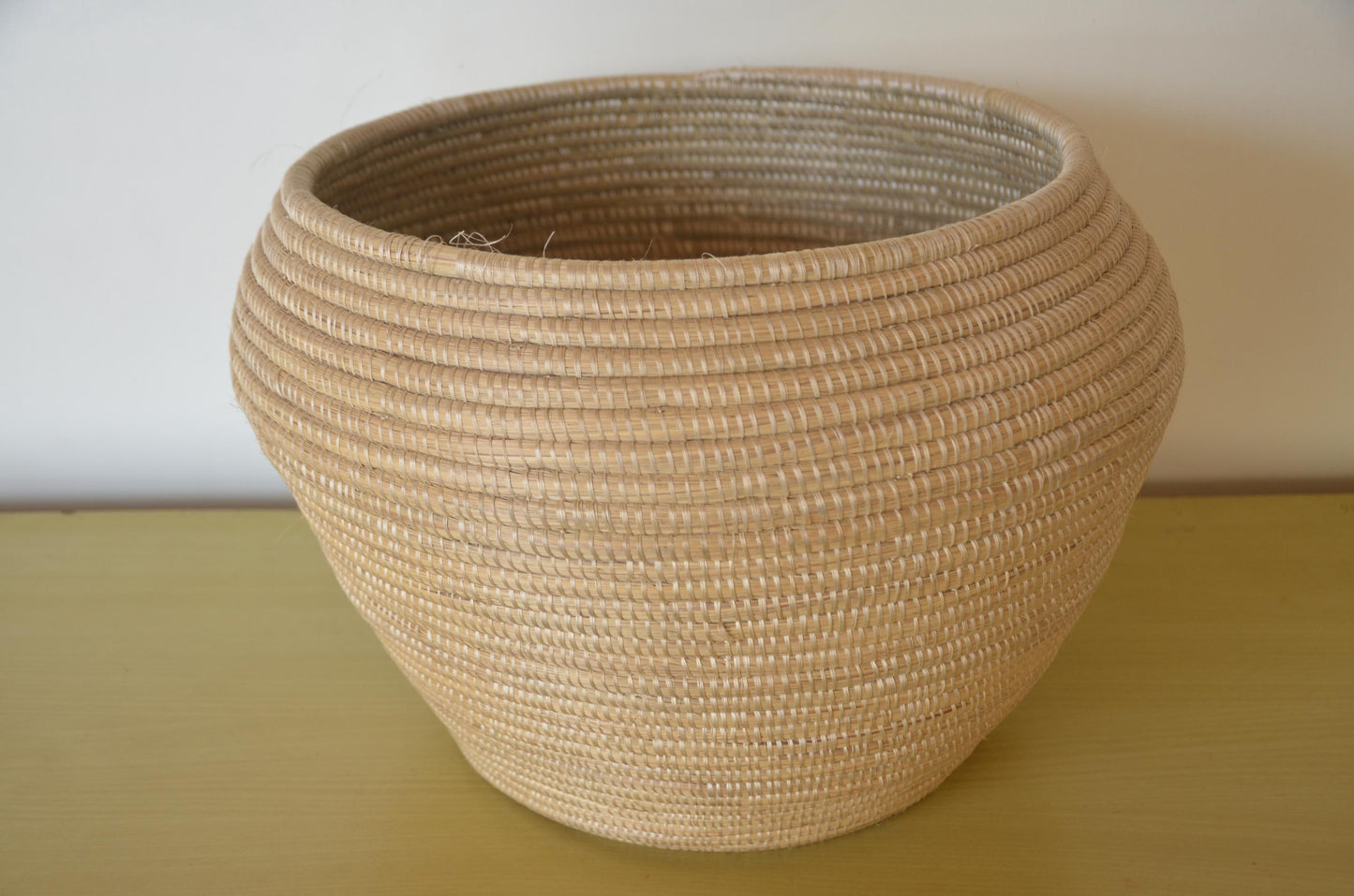 Large Handwoven Coiled Basket – 16" African Sisal Vessel – Natural Boho Decor