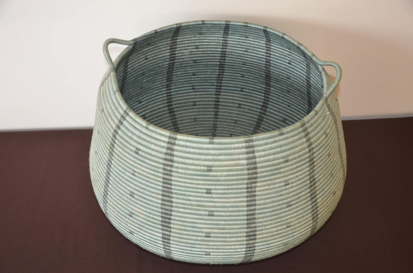 Extra Large 19" Coiled Handwoven Basket – Sage & Charcoal African Sisal Art