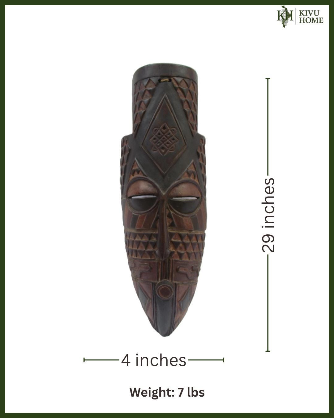 Rare Yela / Mbole Mask – 29" Brown Wood – Congo DRC African Tribal Gallery Art