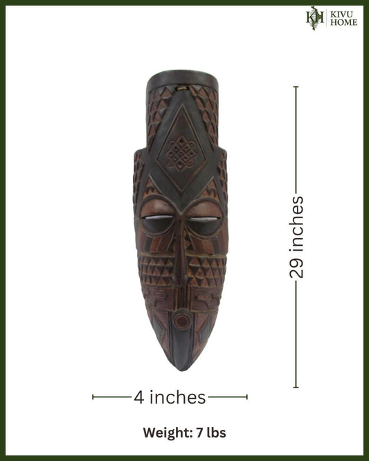 Rare Yela / Mbole Mask – 29" Brown Wood – Congo DRC African Tribal Gallery Art