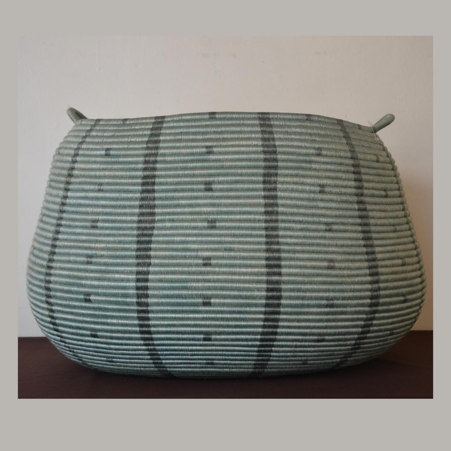 Extra Large 19" Coiled Handwoven Basket – Sage & Charcoal African Sisal Art