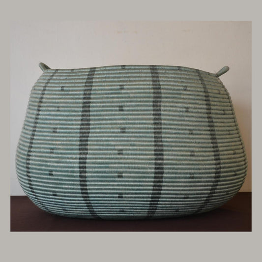 Extra Large 19" Coiled Handwoven Basket – Sage & Charcoal African Sisal Art