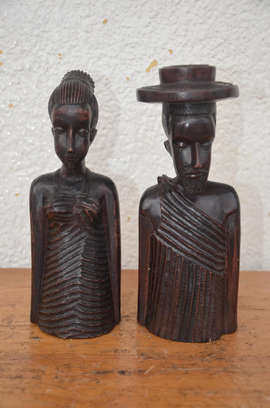 Rwandan Couple Statues – 10" Hand-Carved Wood Set – Traditional Rwanda Art