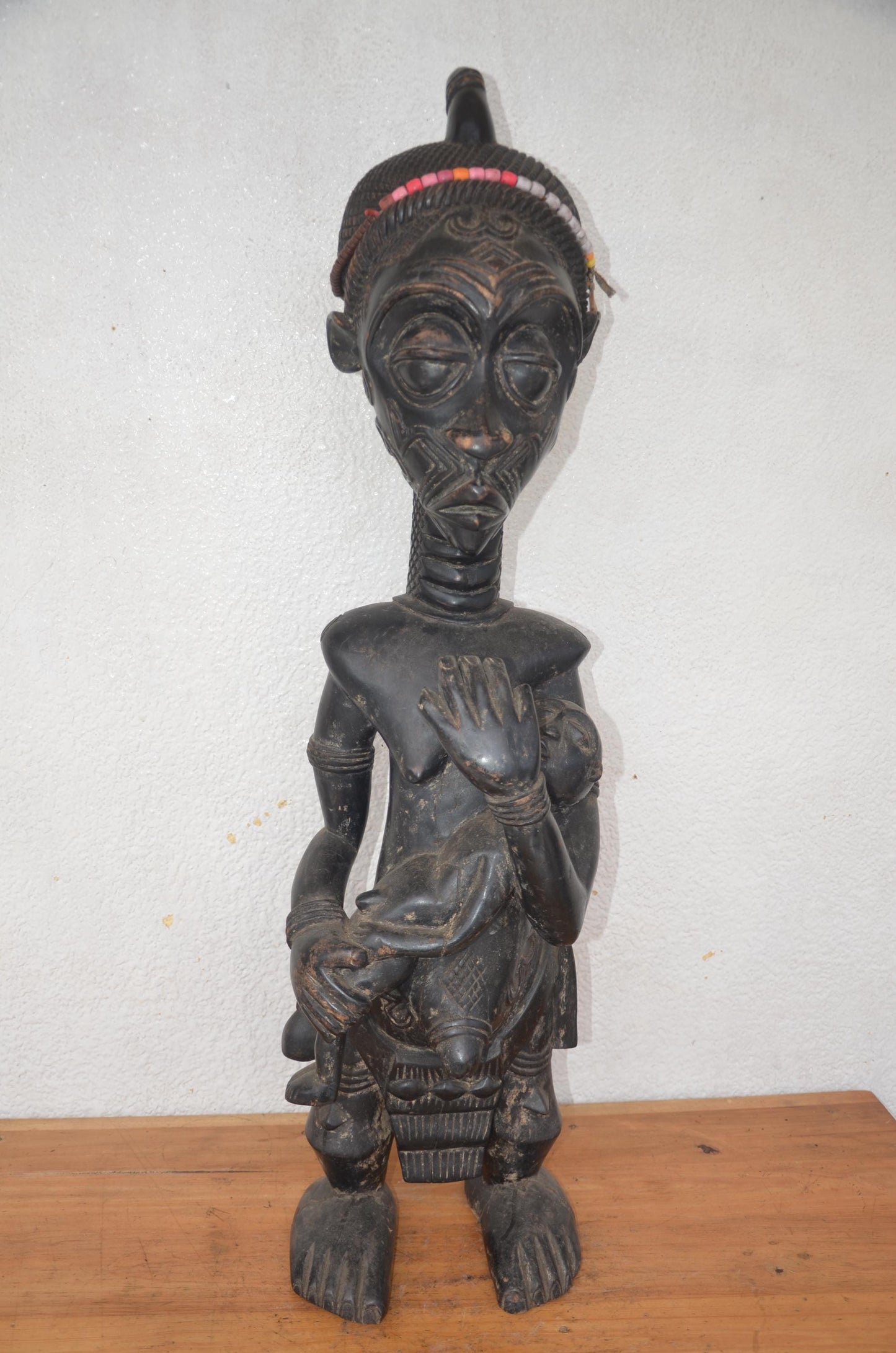 Huge 43" Lulua Queen Statue – Hand-Carved Wood – Congo Tribal Prestige Art