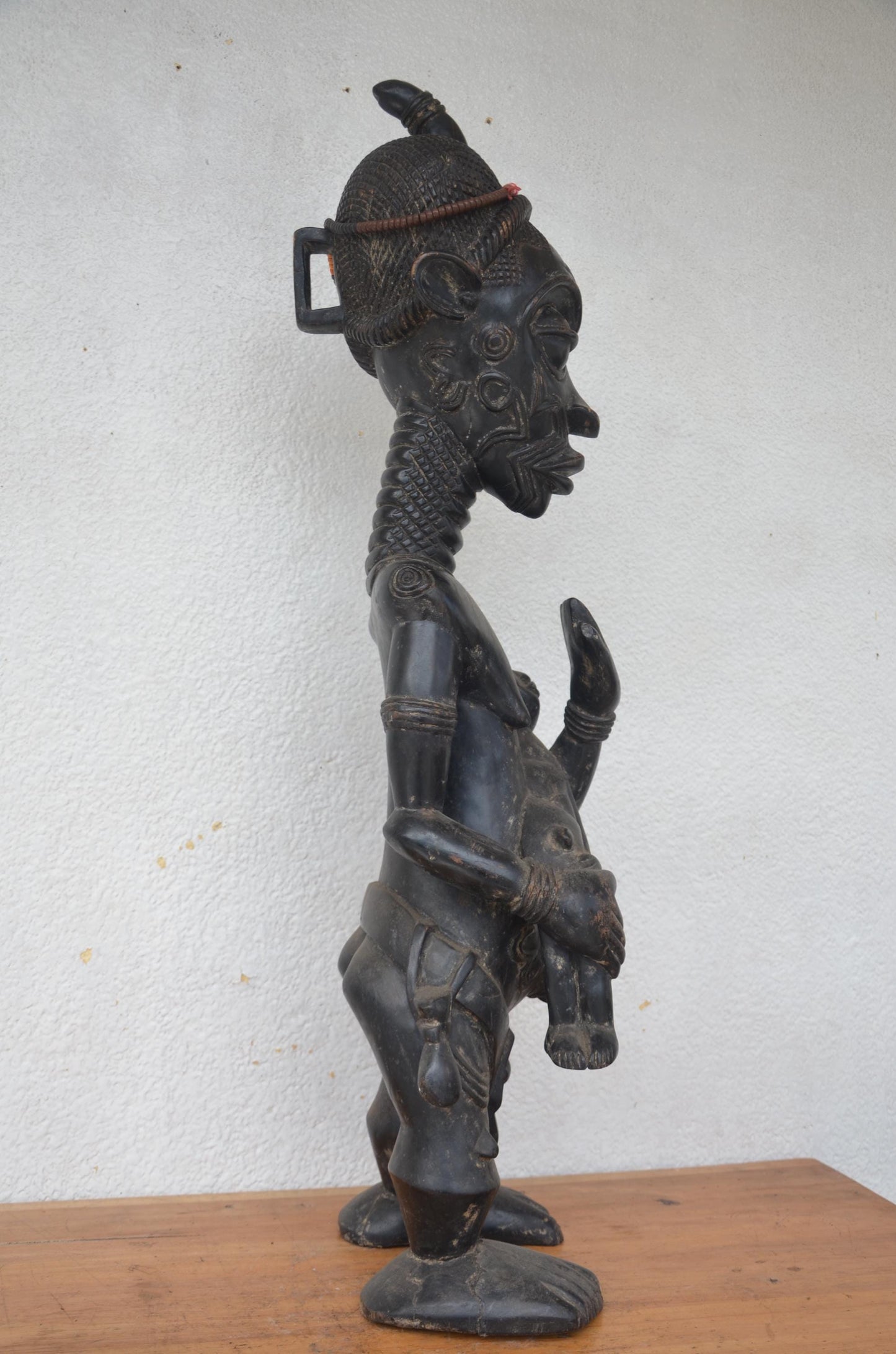 Huge 43" Lulua Queen Statue – Hand-Carved Wood – Congo Tribal Prestige Art