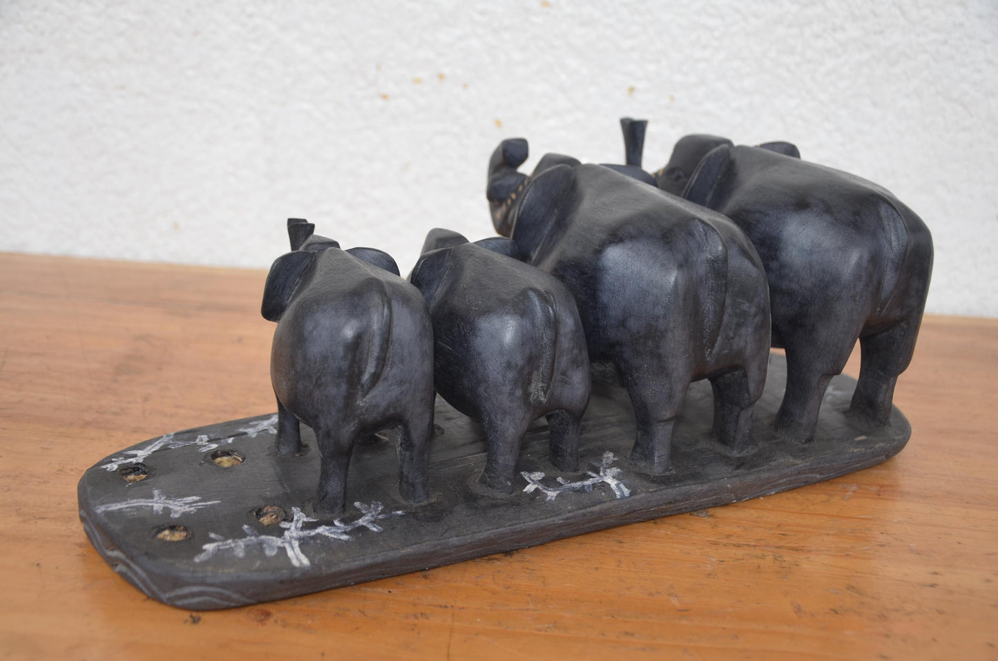 African Elephant Family – 16" Hand-Carved Wood Statue – Wildlife Herd Art