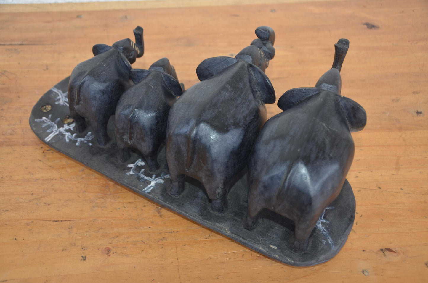African Elephant Family – 16" Hand-Carved Wood Statue – Wildlife Herd Art