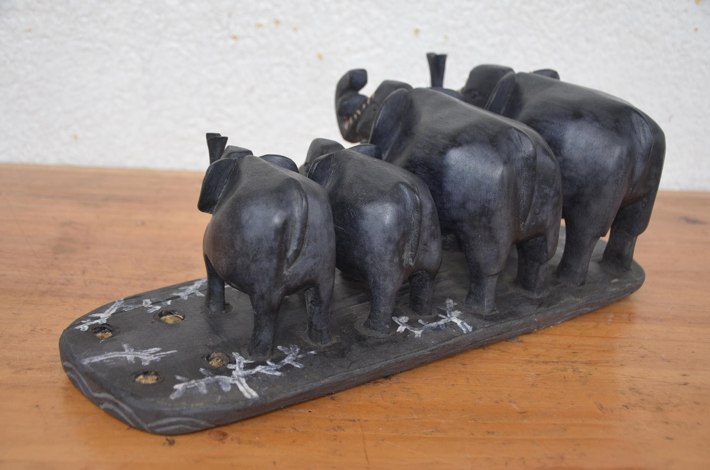 African Elephant Family – 16" Hand-Carved Wood Statue – Wildlife Herd Art
