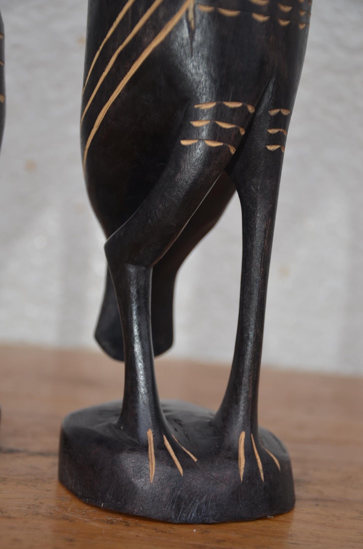 Rwandan Peacock Statues – 17" Hand-Carved Wood – Nyungwe Forest Mother & Kid