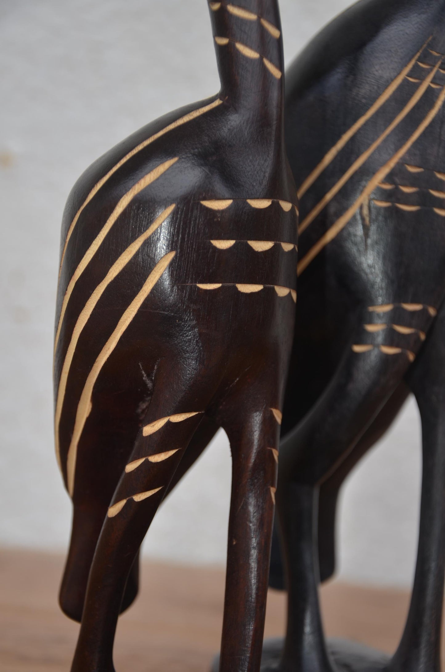 Rwandan Peacock Statues – 17" Hand-Carved Wood – Nyungwe Forest Mother & Kid