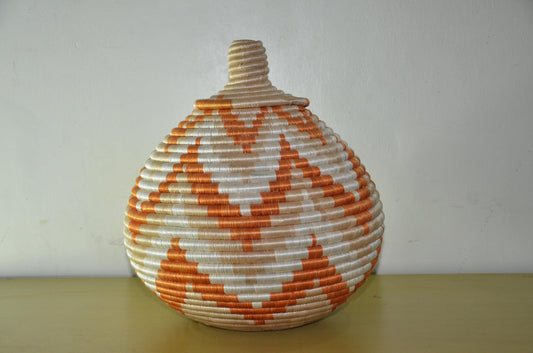 Large Agaseke Peace Basket – 15" Orange Diamond – Traditional Rwandan Art