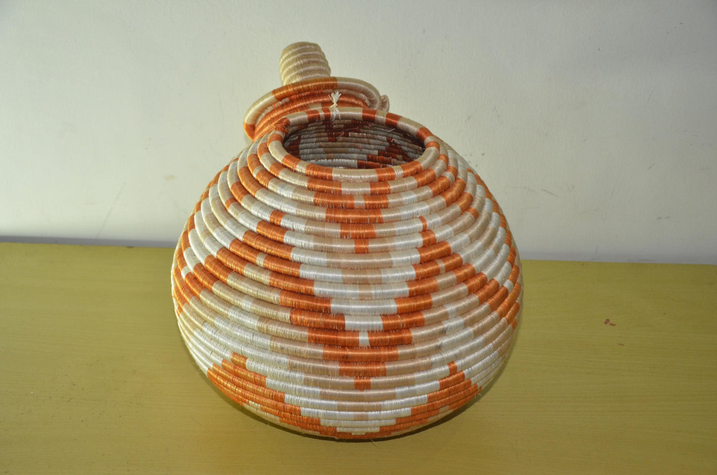 Large Agaseke Peace Basket – 15" Orange Diamond – Traditional Rwandan Art