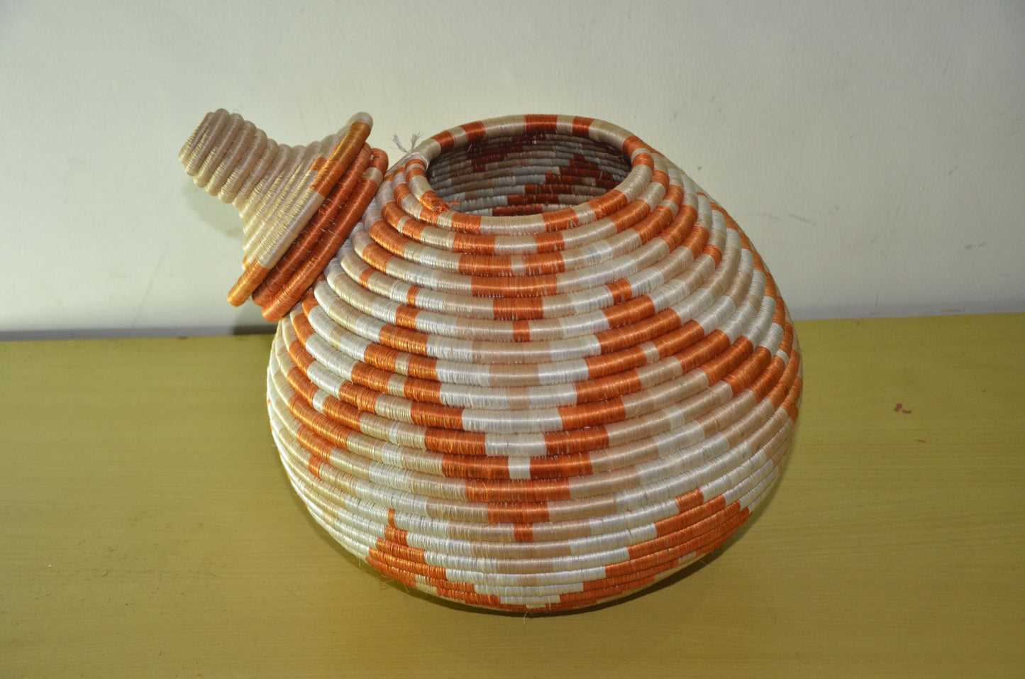Large Agaseke Peace Basket – 15" Orange Diamond – Traditional Rwandan Art