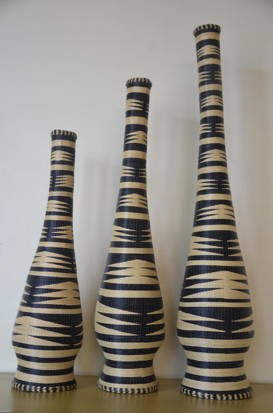 Tall 39" Rwandan Woven Vases – Handcrafted Wedding Floor Basket – Africa Art