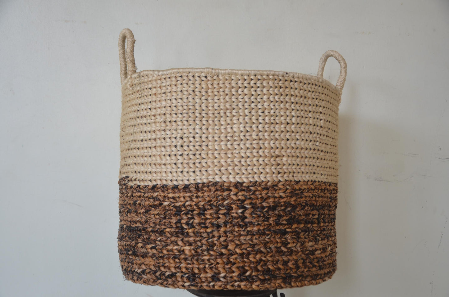 Large 21" Sisal Storage Basket – Two-Tone Handwoven Hamper – Rwandan Utility