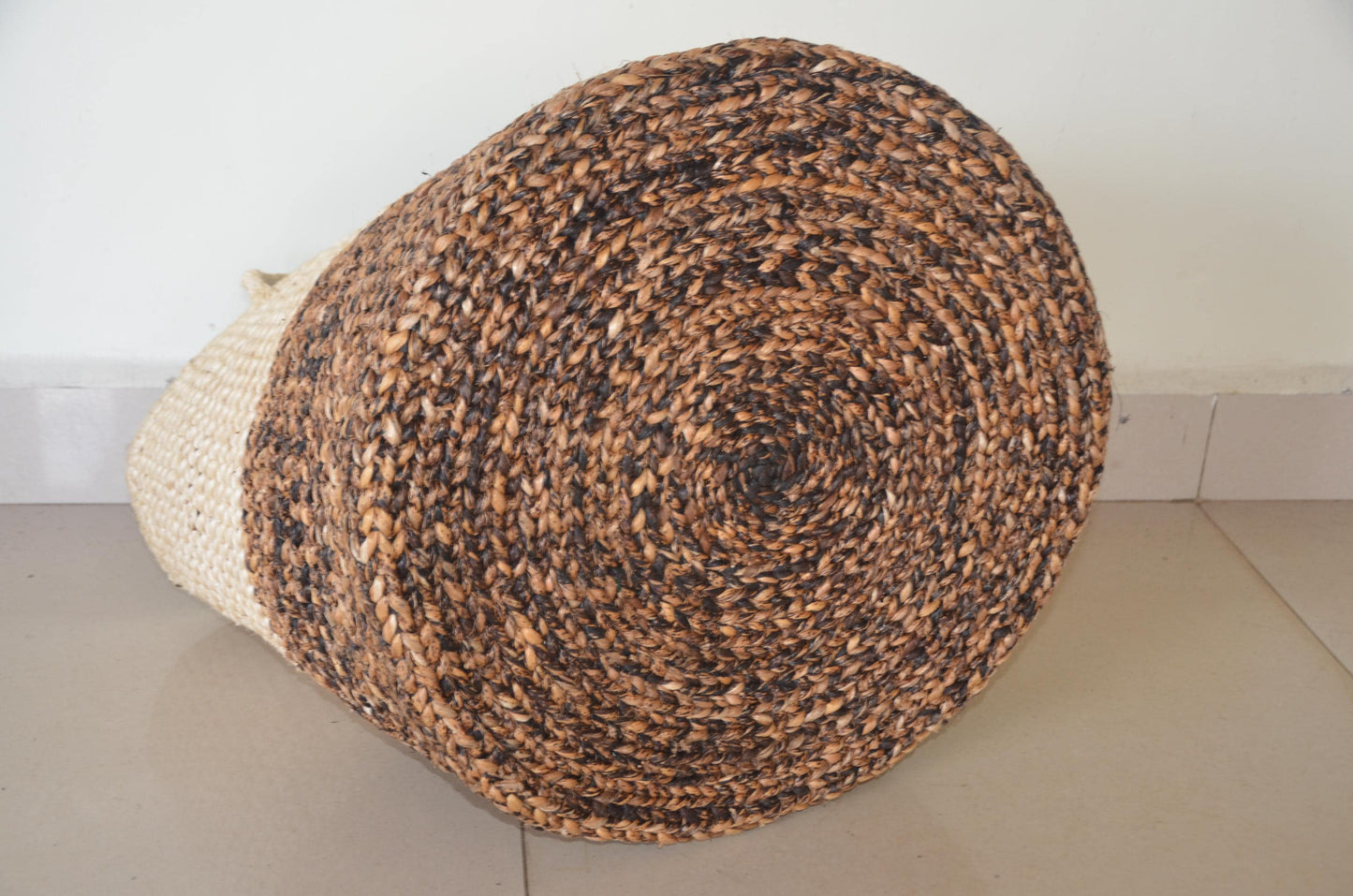 Large 21" Sisal Storage Basket – Two-Tone Handwoven Hamper – Rwandan Utility