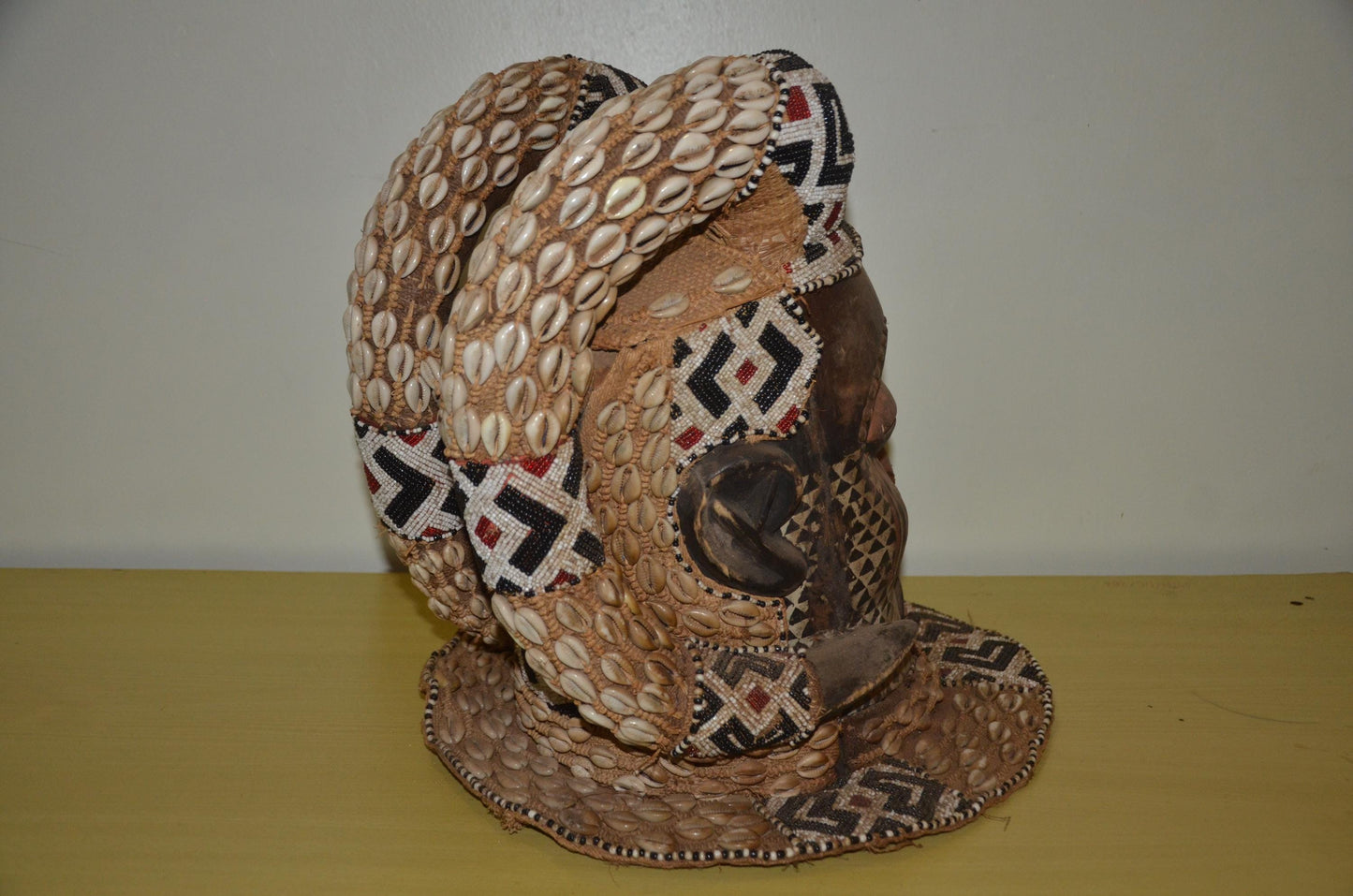 Kuba Ngady Mwaash Mask – 16" Beaded Royal Wood – Congo Tribal Wall Sculpture