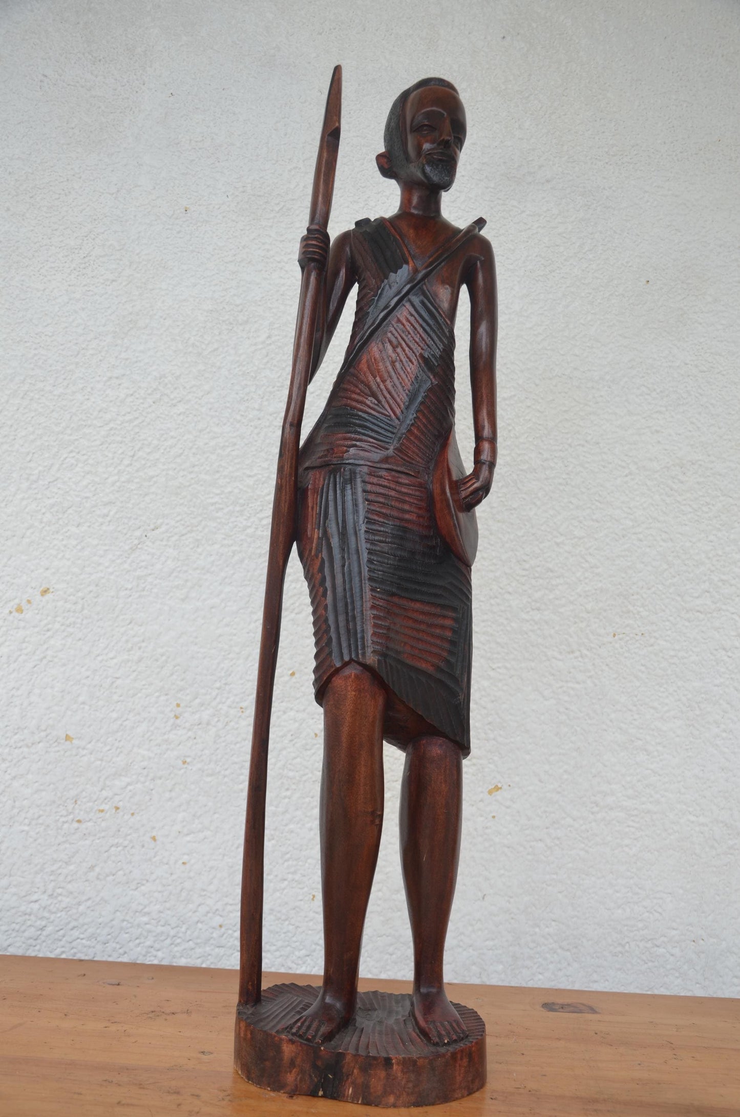 Basinga Fighter Statue – 33" Hand-Carved Wood – Rwandan Heritage Warrior Art
