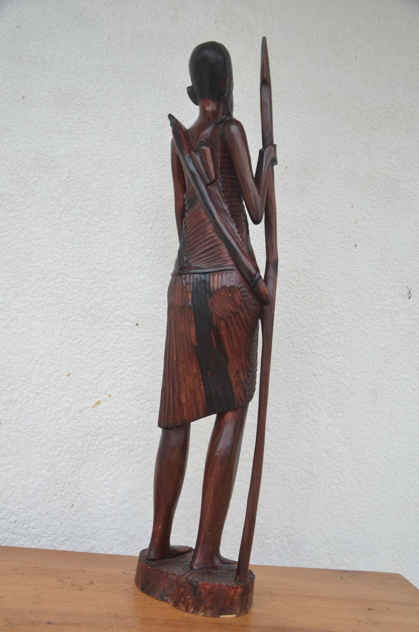 Basinga Fighter Statue – 33" Hand-Carved Wood – Rwandan Heritage Warrior Art