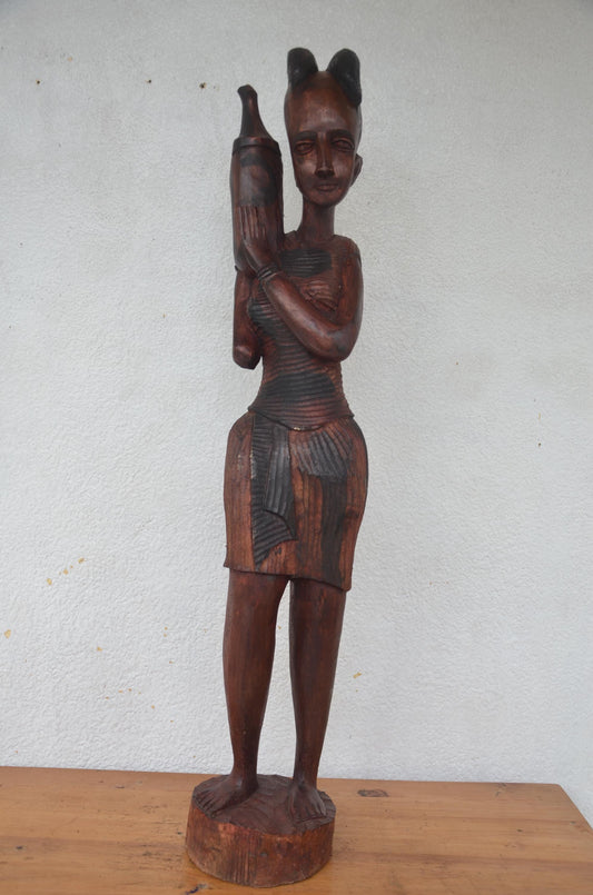 Nyiranzage Statue – 45" Hand-Carved Wood – Rwandan Heritage Goddess Figure